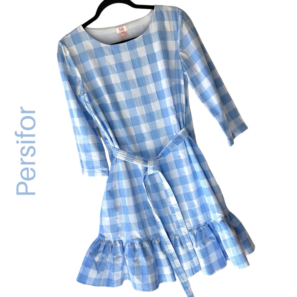 Persifor Light Blue Gingham Mini Dress - Tie Waist